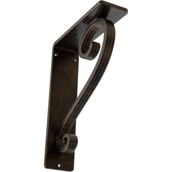 Ekena Millwork Edwards Wrought Iron Bracket, (Triple center brace), Antiqued Brass 2"W x 5 1/2"D x 8"H BKTM02X05X08TEDABS - main